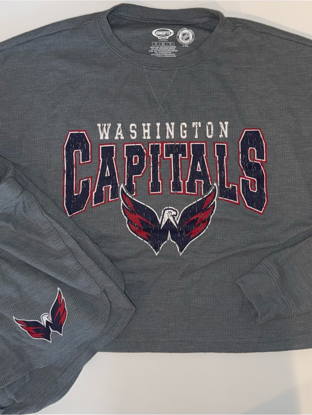 NHL Washington Capitals Gray Crewneck Pajama Top with Navy & Red Logo